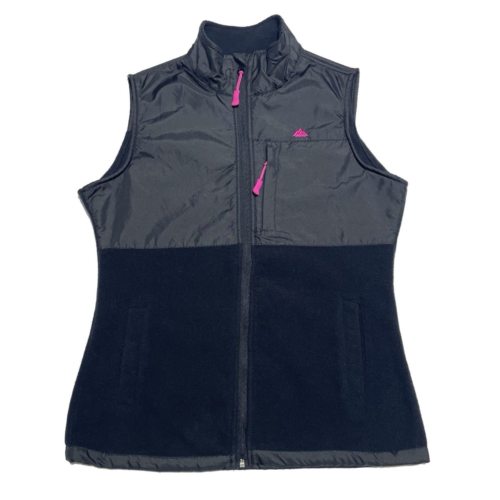 Snozu The Platinum Collection Black Fleece Vest Women's Size Small Pink Logo Zip